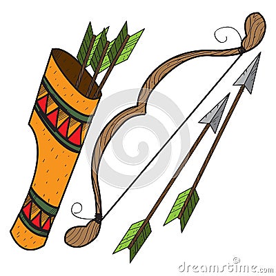 Quiver, arrows and bow. Ancient weapon Cartoon Illustration