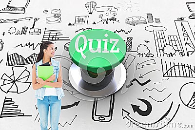 Quiz against digitally generated green push button Stock Photo