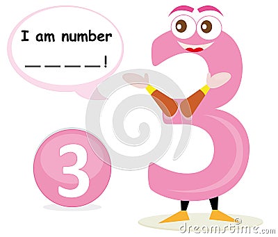 Quiz game with number three Cartoon Illustration