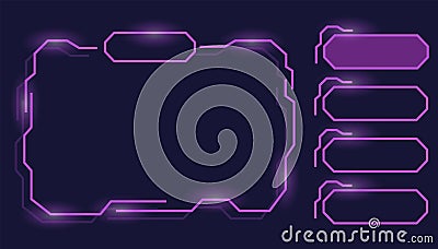 Quiz game questions or test menu choice templates with answers. Trivia contest, TV show layout with neon answer options Vector Illustration