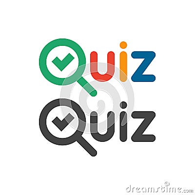 Quiz game show logo. Quizzes and test competition icon with tick symbol. Vector word logotype Vector Illustration