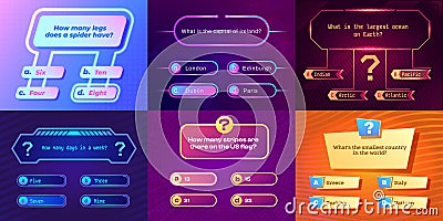 Quiz game ui. Game show template with question and answer, challenge exam with multiple choice, game show concept. Vector Vector Illustration