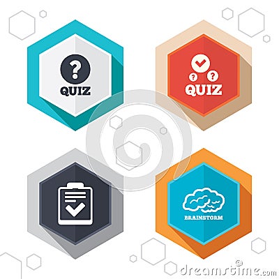 Quiz icons. Checklist and human brain symbols Vector Illustration