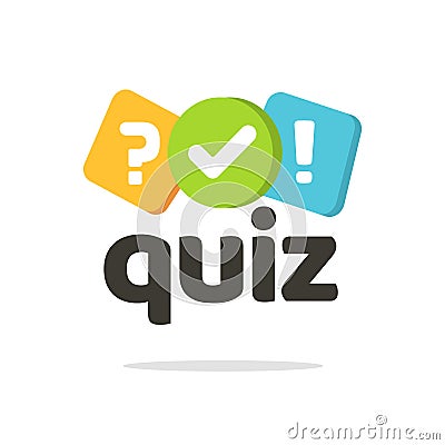 Quiz logo icon vector symbol, flat cartoon bubble speeches with question and check mark signs as competition game or Vector Illustration