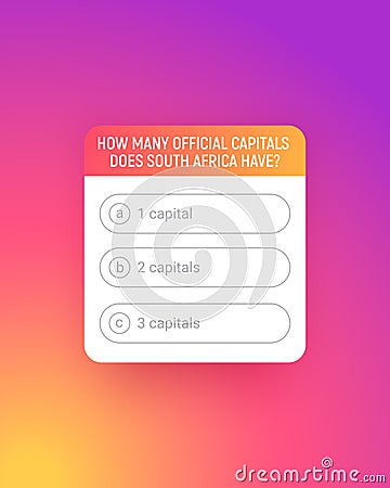 Quiz template for social media application. Poll with question and answer option on colored gradient background. Quiz ui Vector Illustration