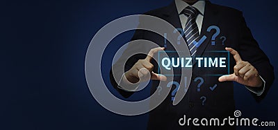 Quiz time text in digital format with Business person, quiz concept Stock Photo