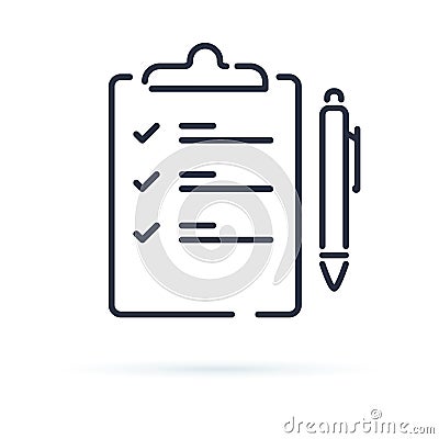 Quiz vector icon isolated on white background. Contract with a pen illustration. Business agenda or agreement Vector Illustration
