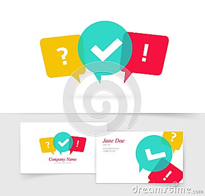 Quiz vector logo business card, questionnaire icon, poll sign, flat bubble speech symbols, concept of social Vector Illustration