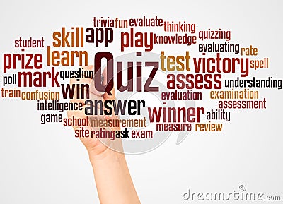 Quiz word cloud and hand with marker concept Stock Photo