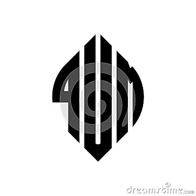 QUM circle letter logo design with circle and ellipse shape. QUM ellipse letters with typographic style. The three initials form a Vector Illustration