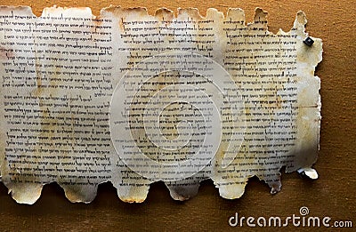 Dead Sea Scrolls on display at the caves of Qumran. They consist Editorial Stock Photo