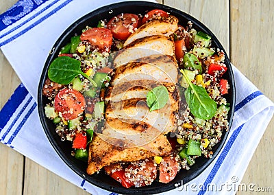 Qunioa salad with grilled chicken Stock Photo