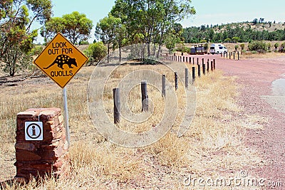 Quolls warning road sign in Australia Stock Photo