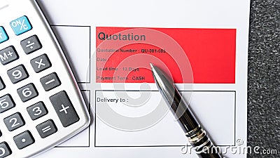 Quotation business document on paper background Stock Photo