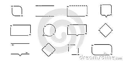 Quotation frame box vector illustration. Quote mark symbol icon set. Quoted text bubble shape isolated sign. Black quote textbox Cartoon Illustration