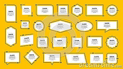 Quote box frame, big set. Quote box icon. Texting quote boxes. Blank template quote text info design boxes quotation bubble blog Vector Illustration