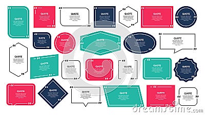 Quote box frame, big set. Quote box icon. Texting quote boxes. Blank template quote text info design boxes quotation bubble blog Vector Illustration