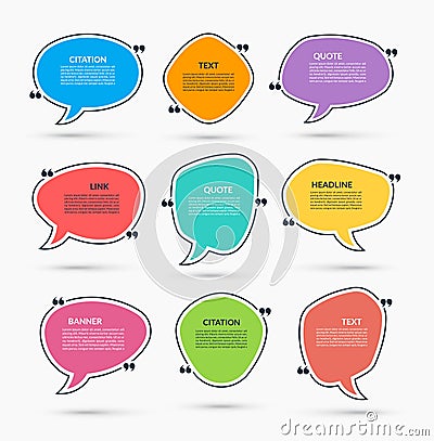 Quote box. Vector set of speech bubbles, text frames. Can be used for statement, citation, message, quotation Vector Illustration