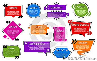 Quote bubble. Texting template, text sign box sentences. Web testimonial talk comment banner, dialogue or description Vector Illustration