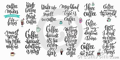 Quote coffee cup typography set Vector Illustration