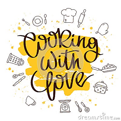 Quote Cooking With Love Vector Illustration | CartoonDealer.com #74288694