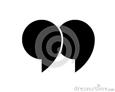 Quote icon. Mark for quotation, speech and citation. Double comma and inverted double comma. Black symbol for bubble, discussion Vector Illustration