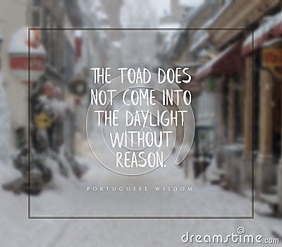 Quote from Portuguese wisdom The toad does not come into the daylight without reason Stock Photo