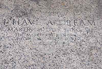 Quote of Reverend Martin Luther King Jr on floor of front of Lincoln Memorial from Washington District of Columbia USA Editorial Stock Photo