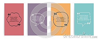 Quote text bubble with commas. Text brackets vector template. Cards speech bubbles for quotation, slogan, description Vector Illustration