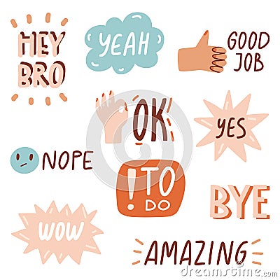 Quotes with doodles and lettering Vector Illustration