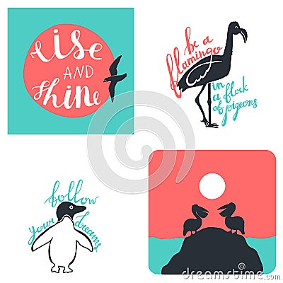 Quotes with hand drawn birds Stock Photo
