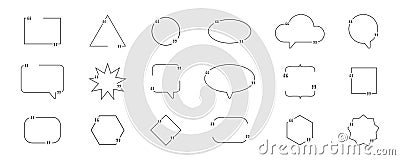 Quotte bubble set. Line text frame. Quotation title banner. Headline speech border. Reference note information. Textbox Vector Illustration