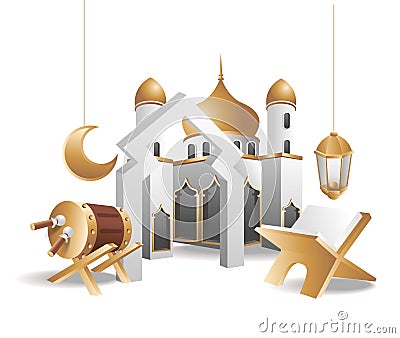 Quran at the door of the mosque, Ramadan karim concept illustration Vector Illustration