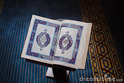 Quran Koran - holy book of Muslims, in the Turkish mosque Stock Photo