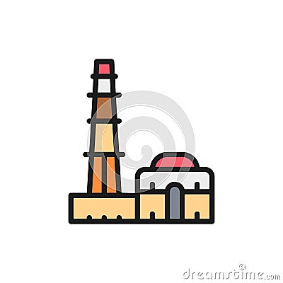 Qutub Minar, landmark of New Delhi, India flat color line icon. Vector Illustration