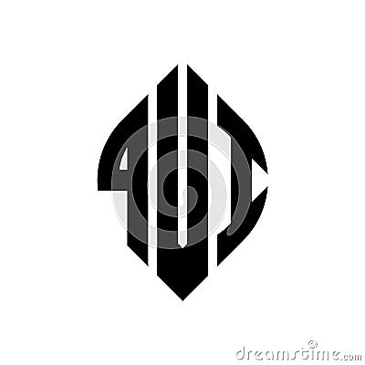 QVI circle letter logo design with circle and ellipse shape. QVI ellipse letters with typographic style. The three initials form a Vector Illustration
