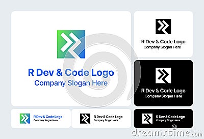 R Dev & Code Logo - Modern Developer Branding Vector Illustration