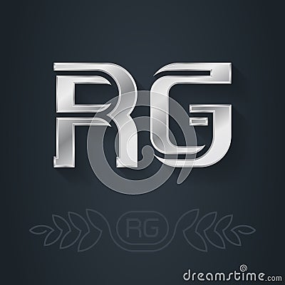 R and G - initials or silver logo. RG - Metallic 3d icon or logotype template. Design element with lineart option. Vector Vector Illustration