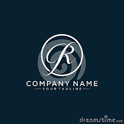 R initial letters loop linked circle monogram logo Vector Illustration