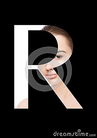 R letter beauty makeup girl creative fashion font Stock Photo