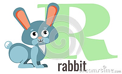 R letter card. Cartoon rabbit alphabet word Vector Illustration