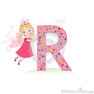 R letter with a cute fairy tale Vector Illustration