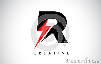 R Letter Logo Design With Lighting Thunder Bolt. Electric Bolt Letter Logo Vector Illustration