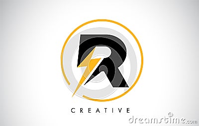 R Letter Logo Design With Lighting Thunder Bolt. Electric Bolt Letter Logo Vector Illustration