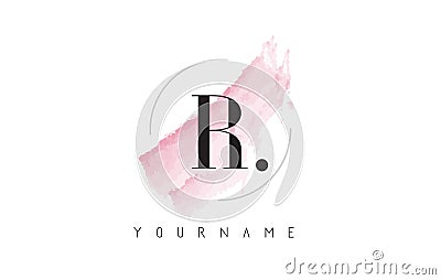 R Letter Logo with Pastel Watercolor Aquarella Brush. Vector Illustration