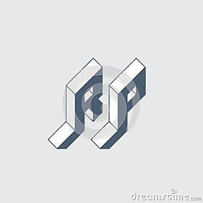 R and P - Monogram or logotype. Isometric 3d font for design. Outline fonts. Three-dimension letters. RP - 2-letter code Vector Illustration