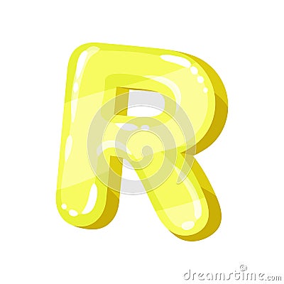 R yellow glossy bright English letter, kids font vector Illustration on a white background Vector Illustration