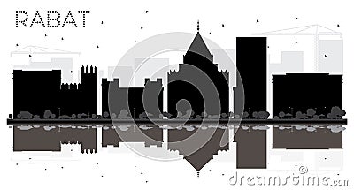 Rabat Morocco City skyline black and white silhouette. Cartoon Illustration