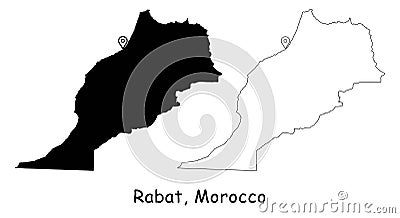 Rabat, Morocco. Detailed Country Map with Location Pin on Capital City. Vector Illustration