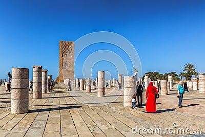 Rabat, Morocco - March 05, 2017: Hassan Tower in Rabat Editorial Stock Photo